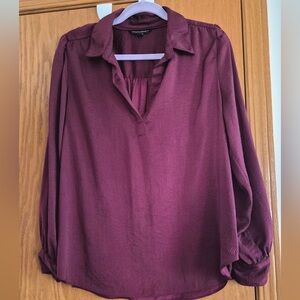 Banana Republic Plum Long Sleeve Split-Neck Blouse